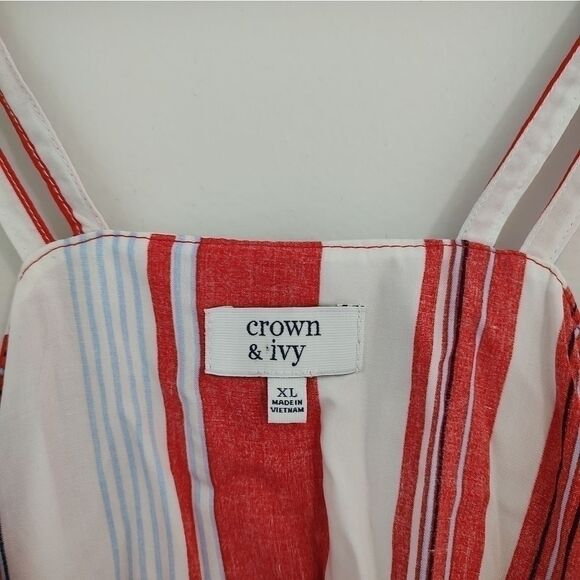 Crown & Ivy Women's Size XL Double Later Red White Blue Striped Blouse Tank Top - Picture 4 of 8